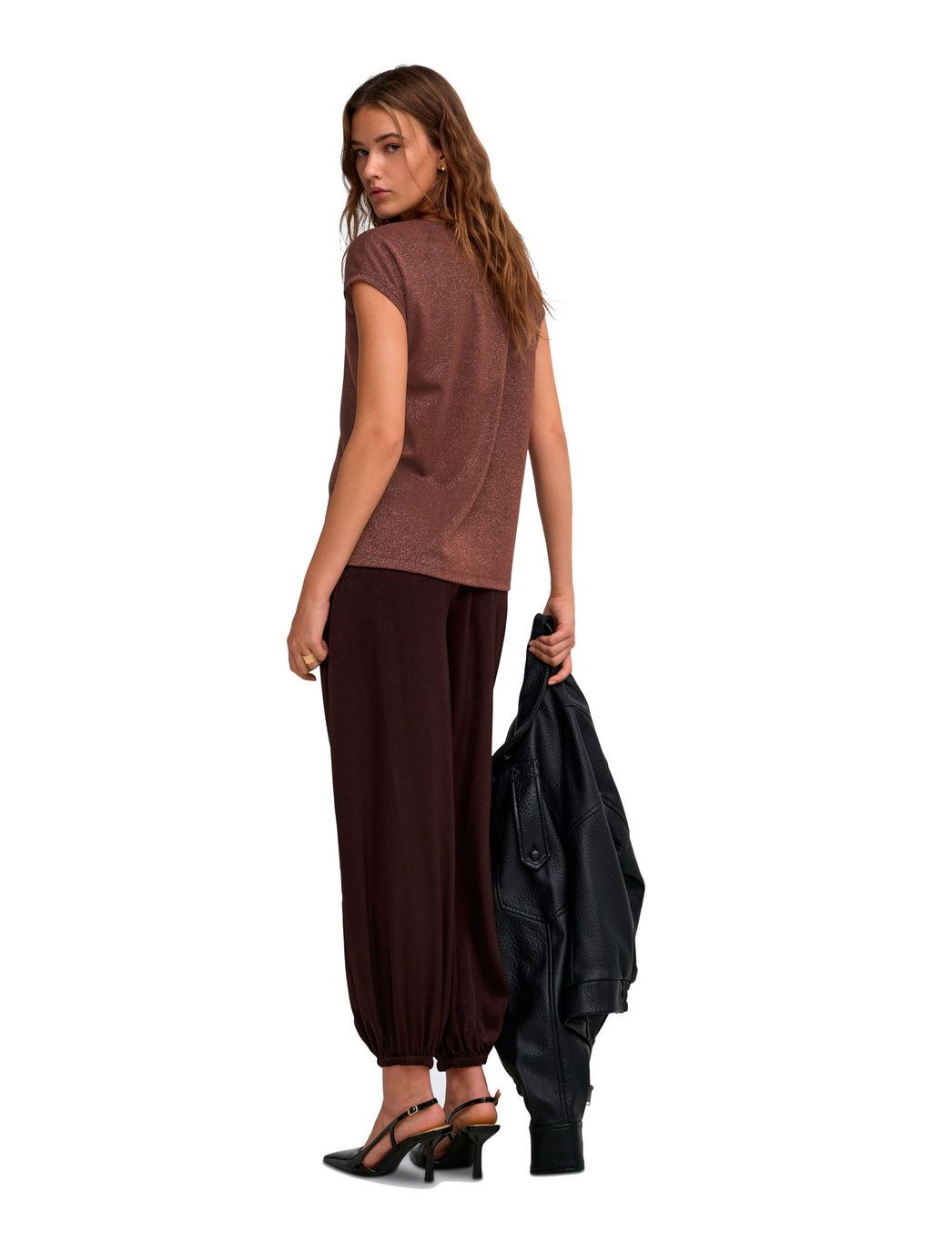 T-Shirt Only Silver Marrone in lurex 15136069 /Deep Mahogany ONLY 