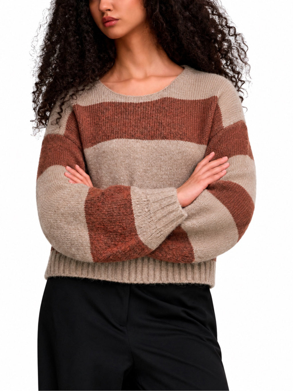 Maglia ONLY Aya Nocciola a righe larghe 15259682 /Pumice Stone ONLY 
