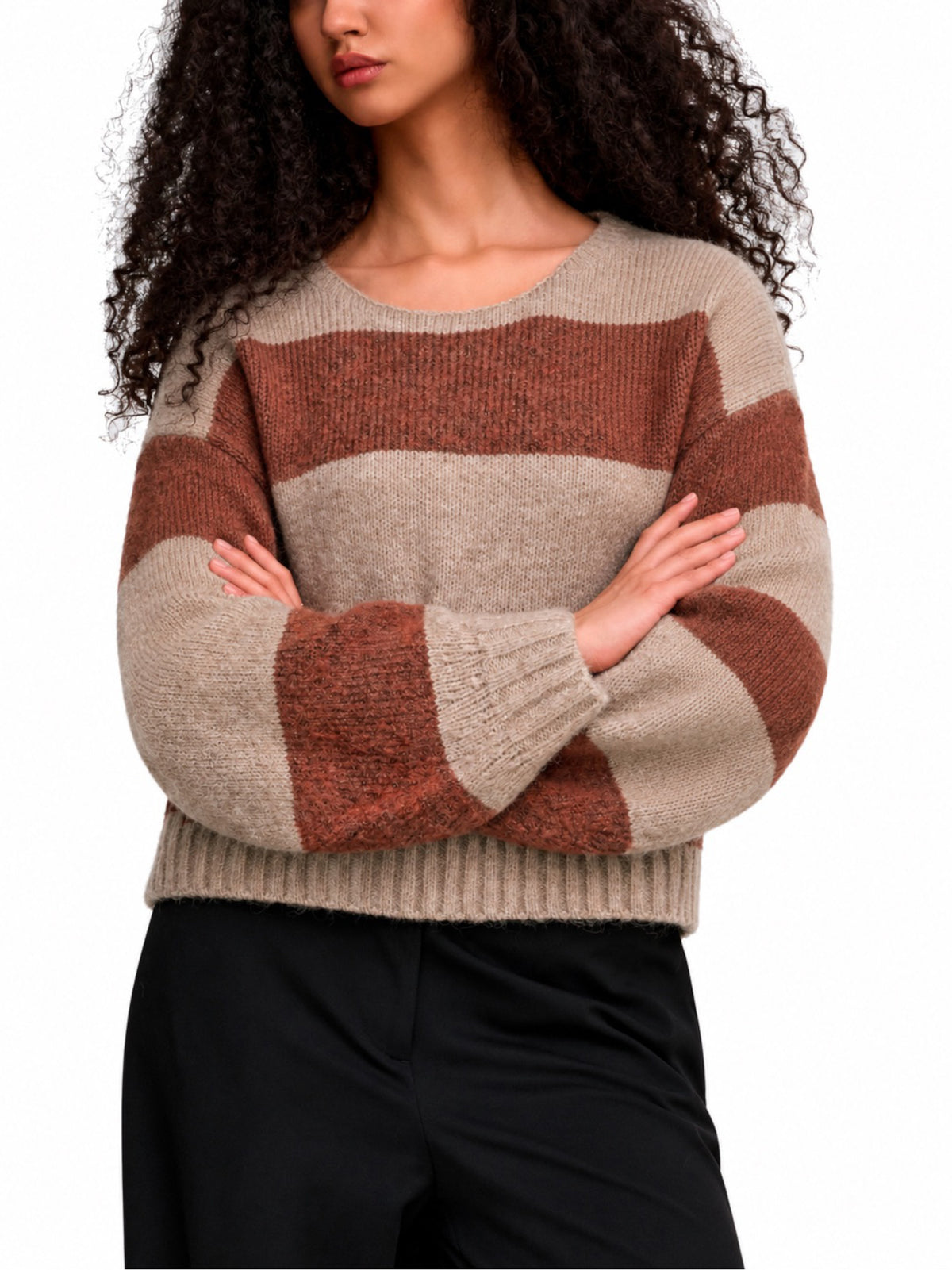 Maglia ONLY Aya Nocciola a righe larghe 15259682 /Pumice Stone ONLY 