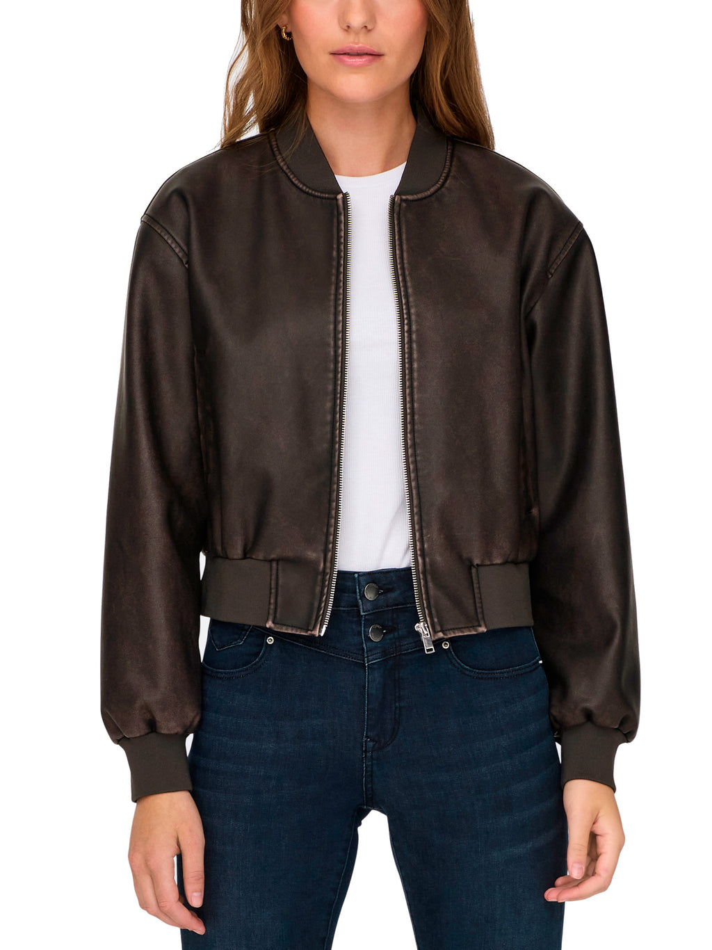 Bomber Only Jane Marrone in ecopelle 15314240 /Chocolate Brown ONLY 
