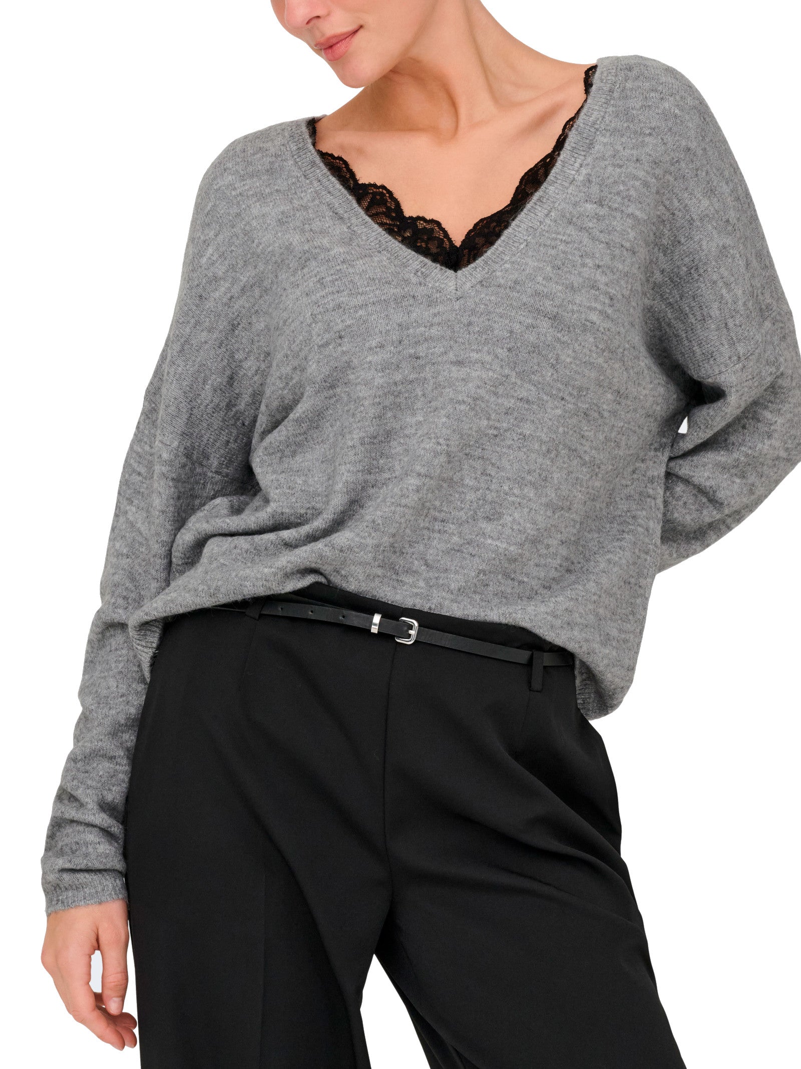 Maglia Only Manifesta Grigio scollo a V 15329229 /Light Grey Melange ONLY 