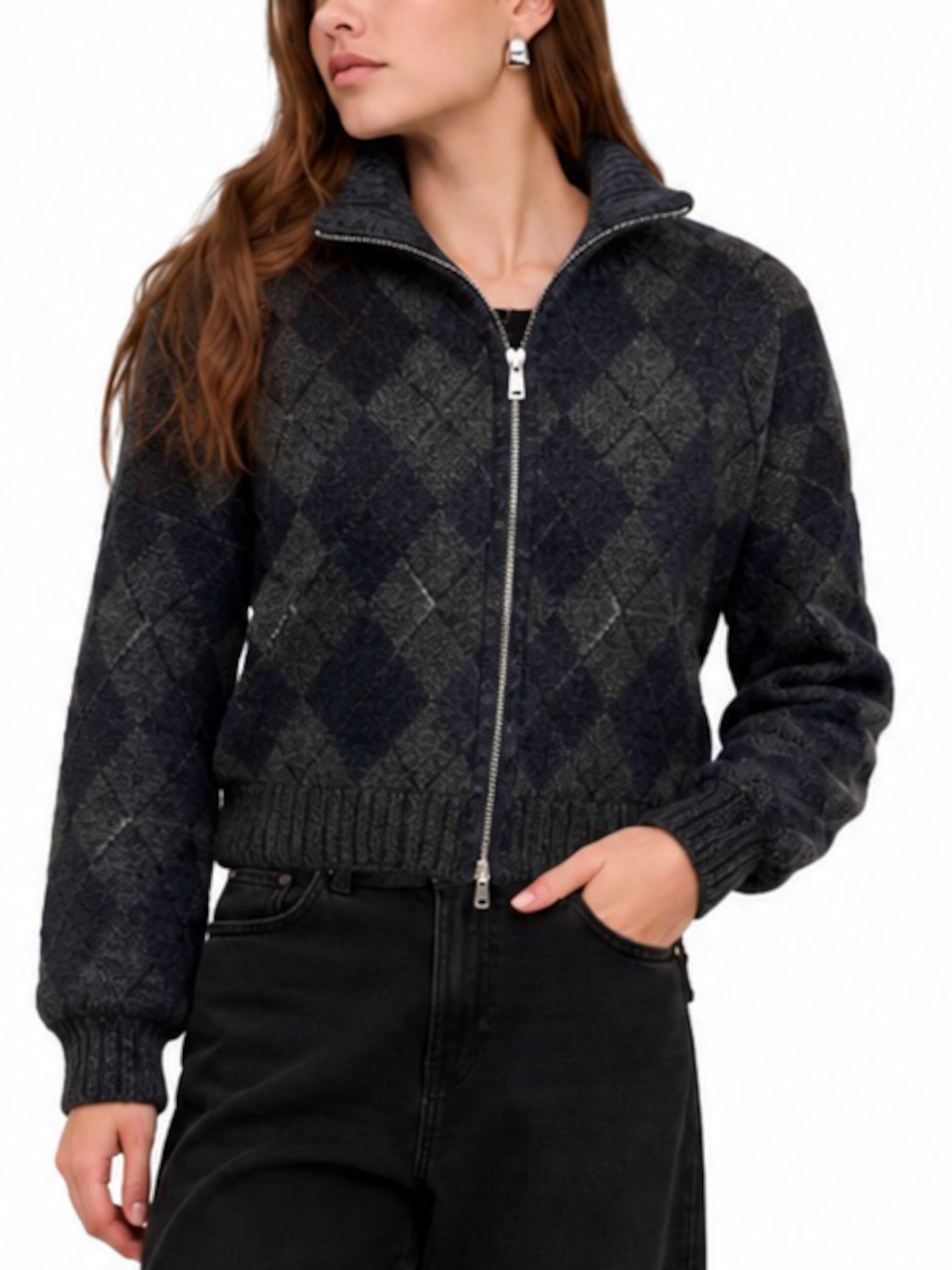 Cardigan Only Maron con fantasia a rombi 15358211 /Night Sky ONLY 