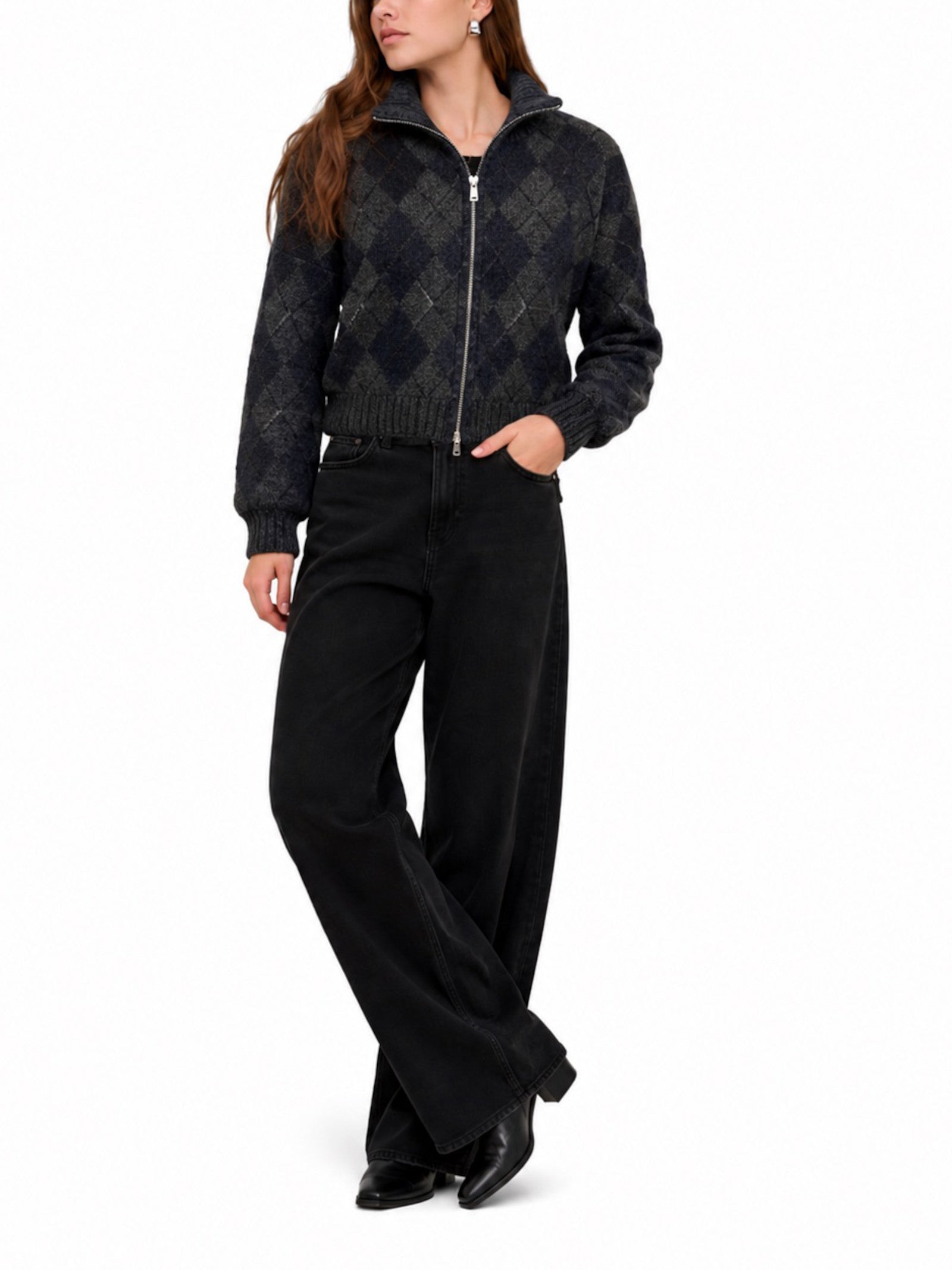 Cardigan Only Maron con fantasia a rombi 15358211 /Night Sky ONLY 