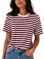 T-shirt Only Livina Bianco Bordeaux a maniche corte a righe 15359677 /Fig ONLY 
