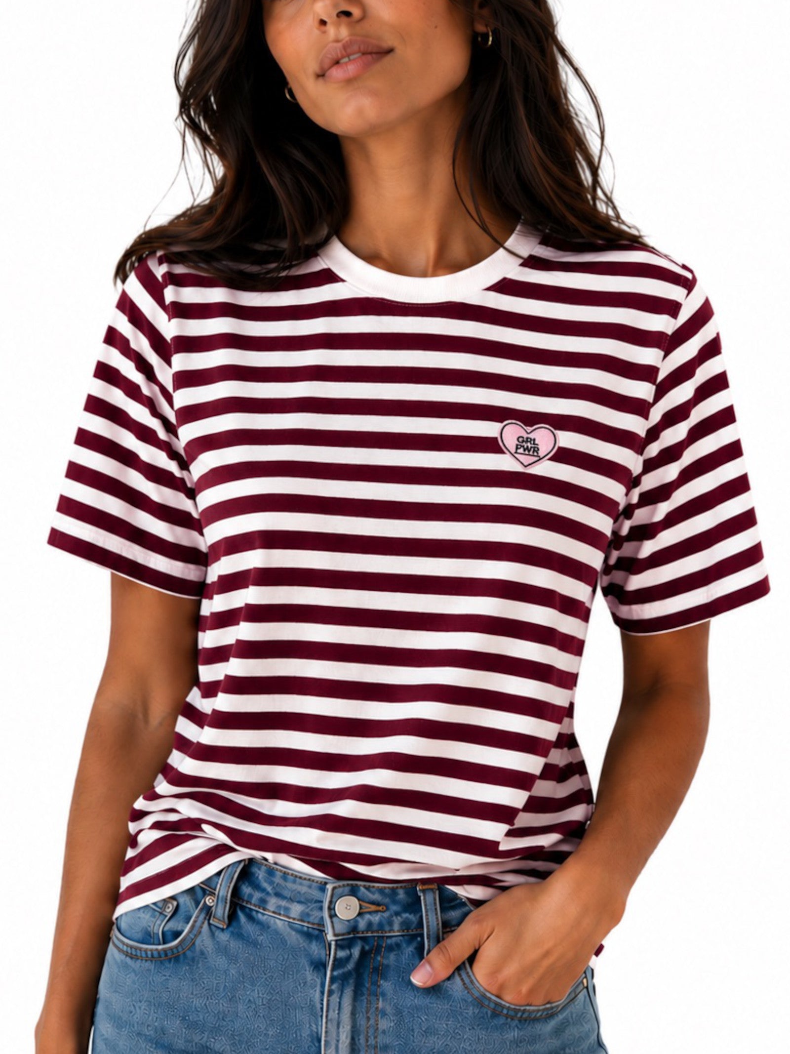 T-shirt Only Livina Bianco Bordeaux a maniche corte a righe 15359677 /Fig ONLY 