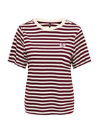 T-shirt Only Livina Bianco Bordeaux a maniche corte a righe 15359677 /Fig ONLY 