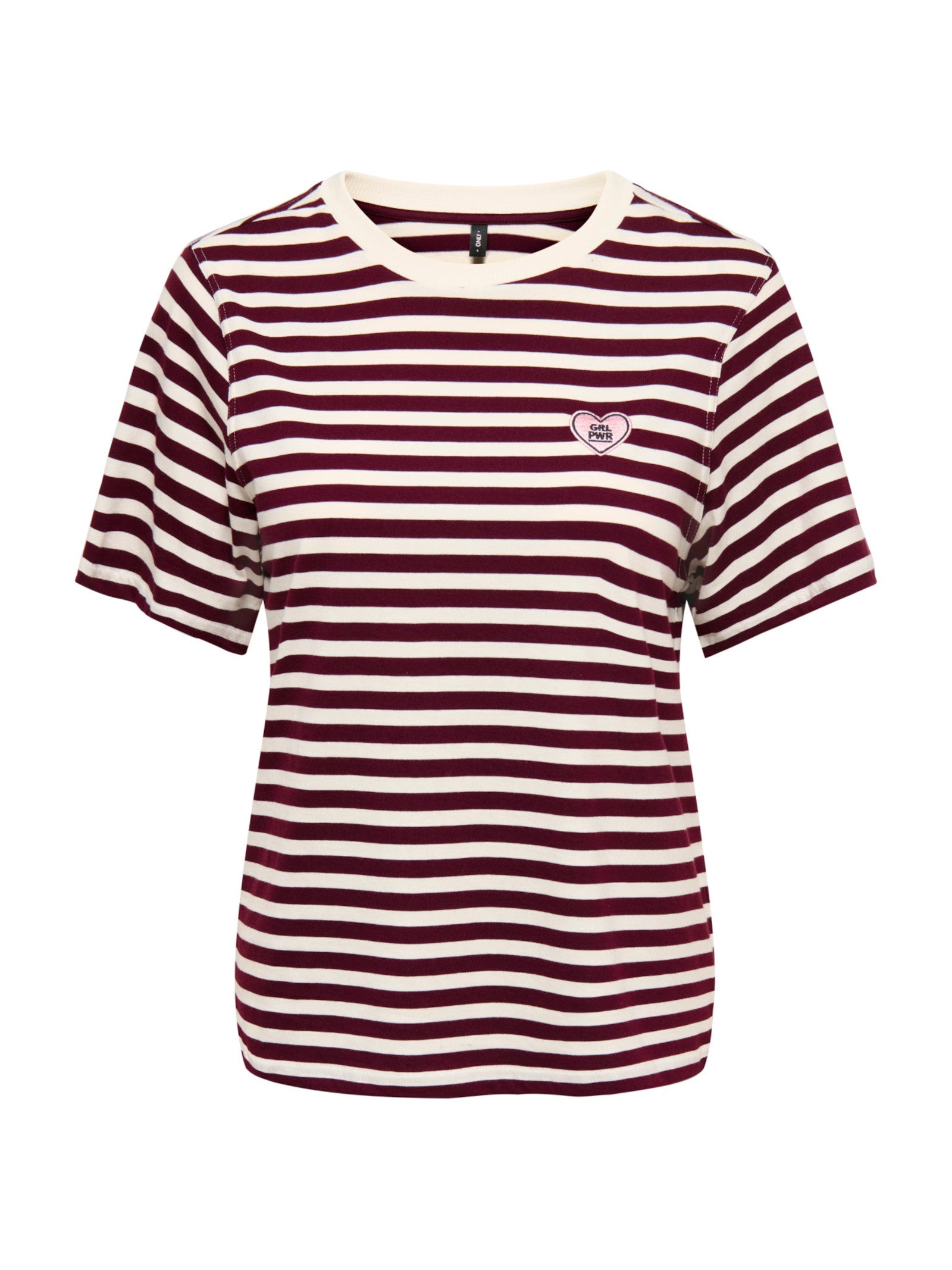 T-shirt Only Livina Bianco Bordeaux a maniche corte a righe 15359677 /Fig ONLY 