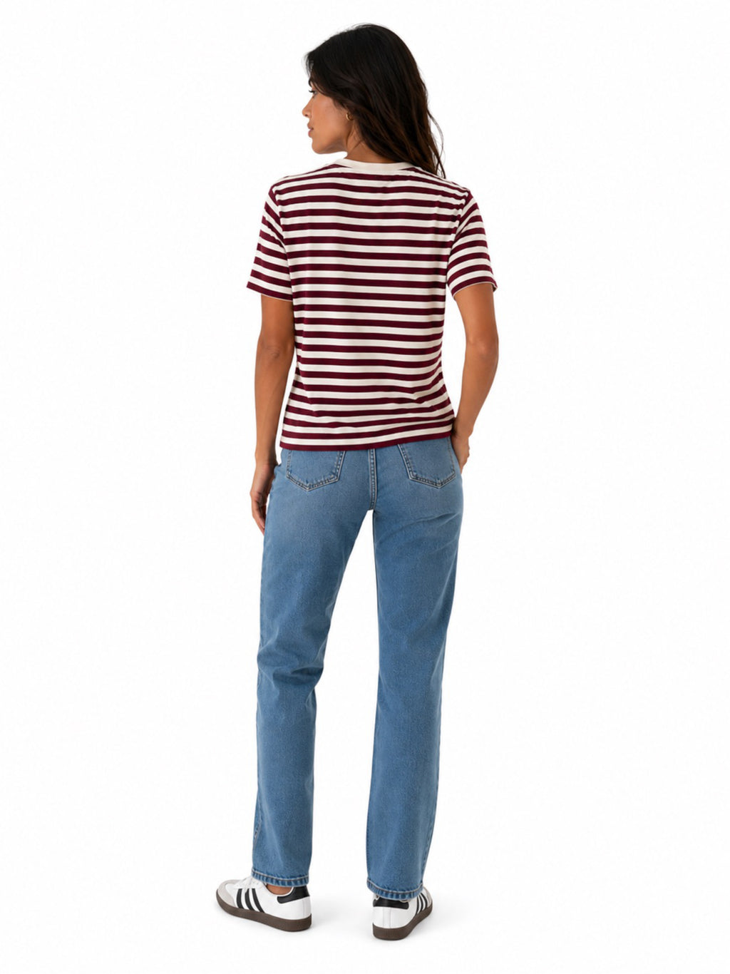 T-shirt Only Livina Bianco Bordeaux a maniche corte a righe 15359677 /Fig ONLY 