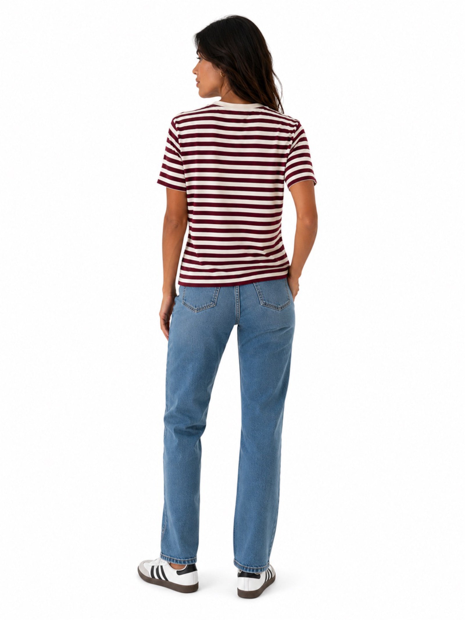 T-shirt Only Livina Bianco Bordeaux a maniche corte a righe 15359677 /Fig ONLY 