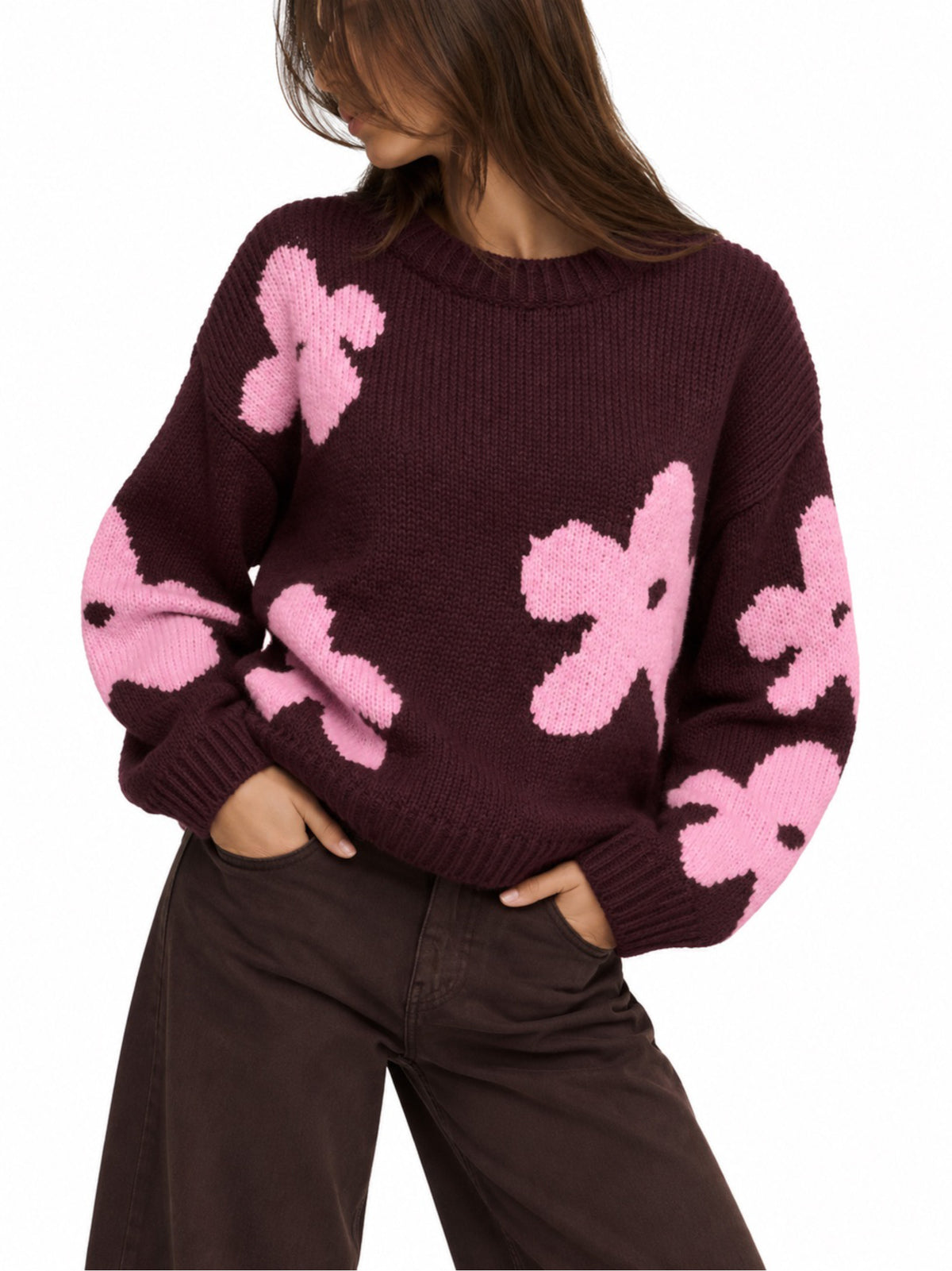 Maglia Only Bottle Bordeaux con fiori 15361111 /Fig ONLY 