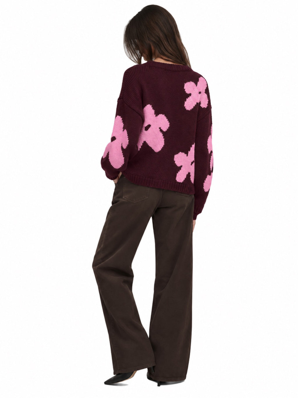 Maglia Only Bottle Bordeaux con fiori 15361111 /Fig ONLY 
