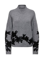 Maglia Only Lisa Grigio con applicazioni floreali 15364955 /Medium Grey Melange ONLY 