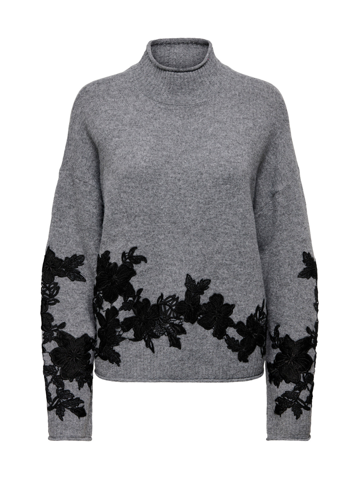 Maglia Only Lisa Grigio con applicazioni floreali 15364955 /Medium Grey Melange ONLY 