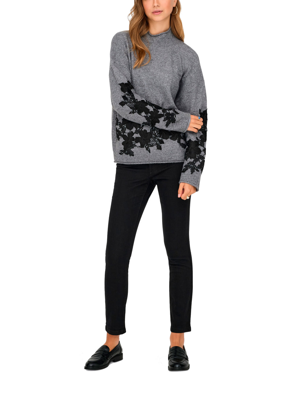 Maglia Only Lisa Grigio con applicazioni floreali 15364955 /Medium Grey Melange ONLY 
