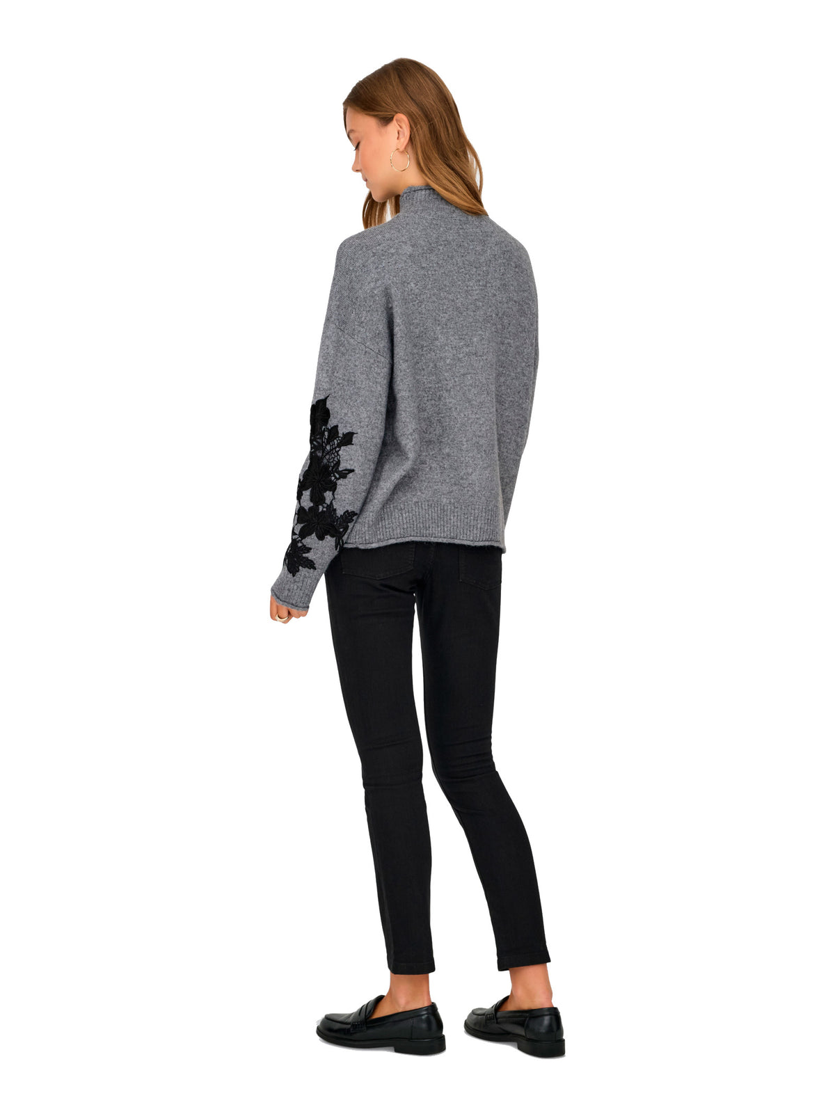 Maglia Only Lisa Grigio con applicazioni floreali 15364955 /Medium Grey Melange ONLY 
