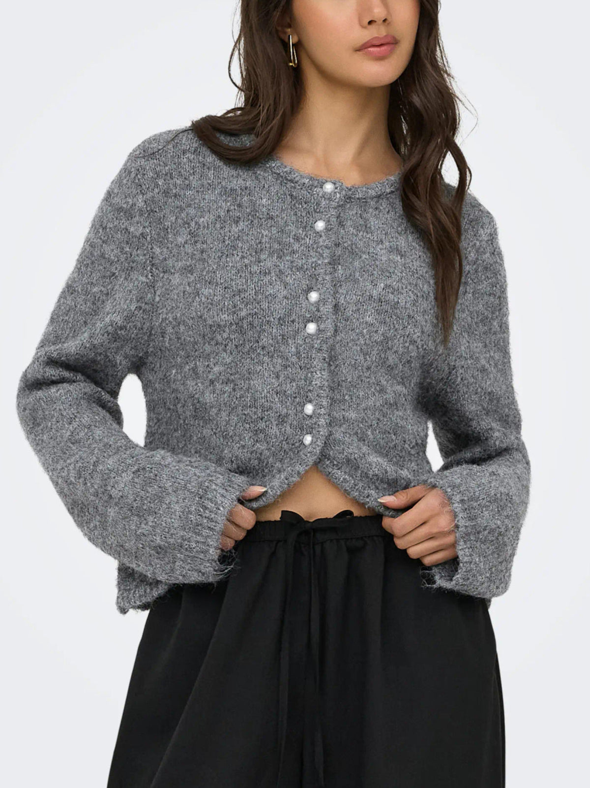 Cardigan Only Zaggie Grigio con scollo rotondo 15375135 /Dark Grey Melange ONLY 