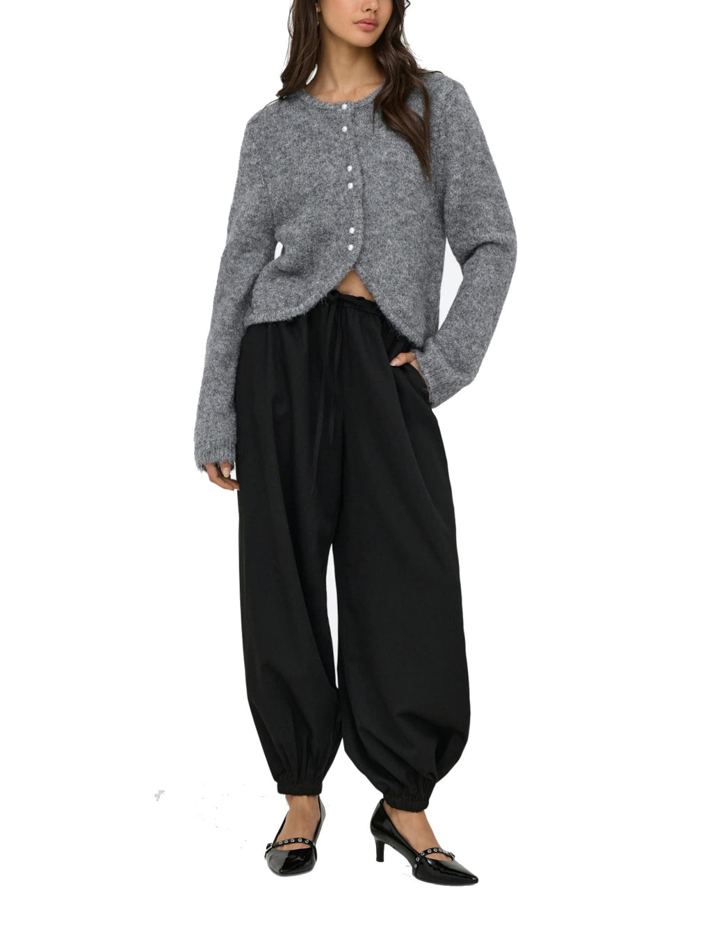 Cardigan Only Zaggie Grigio con scollo rotondo 15375135 /Dark Grey Melange ONLY 