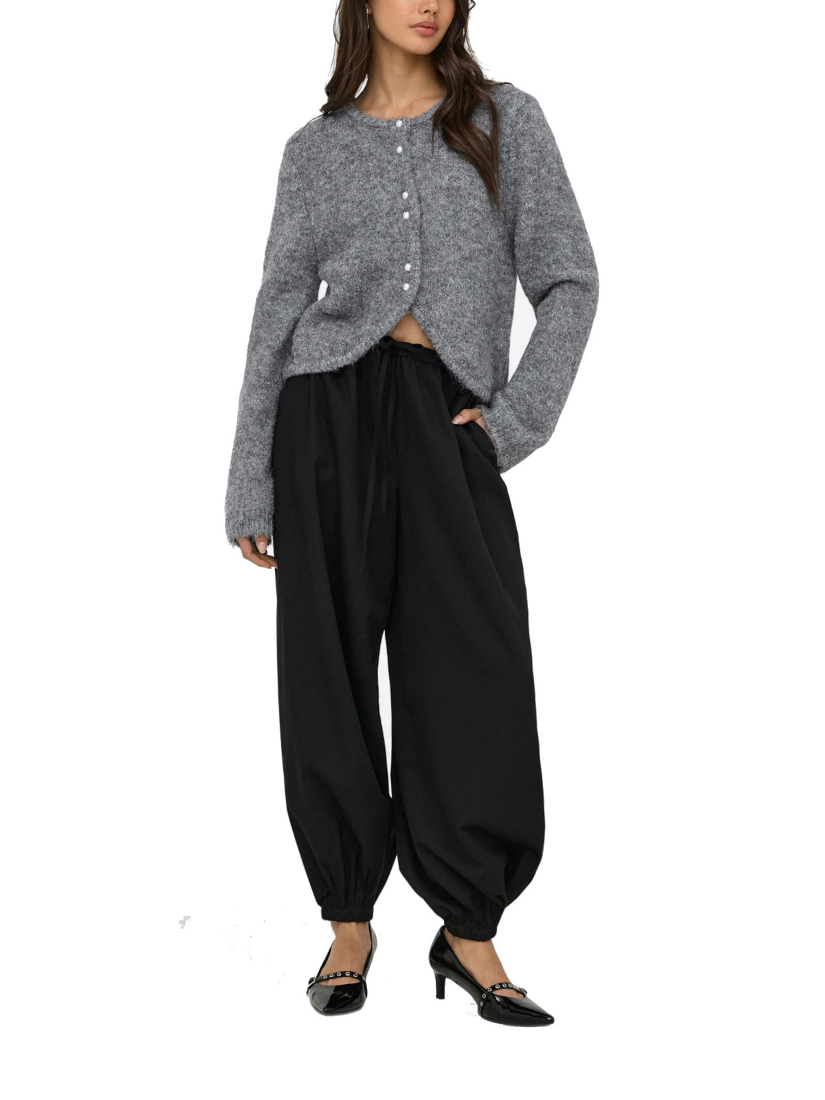Cardigan Only Zaggie Grigio con scollo rotondo 15375135 /Dark Grey Melange ONLY 