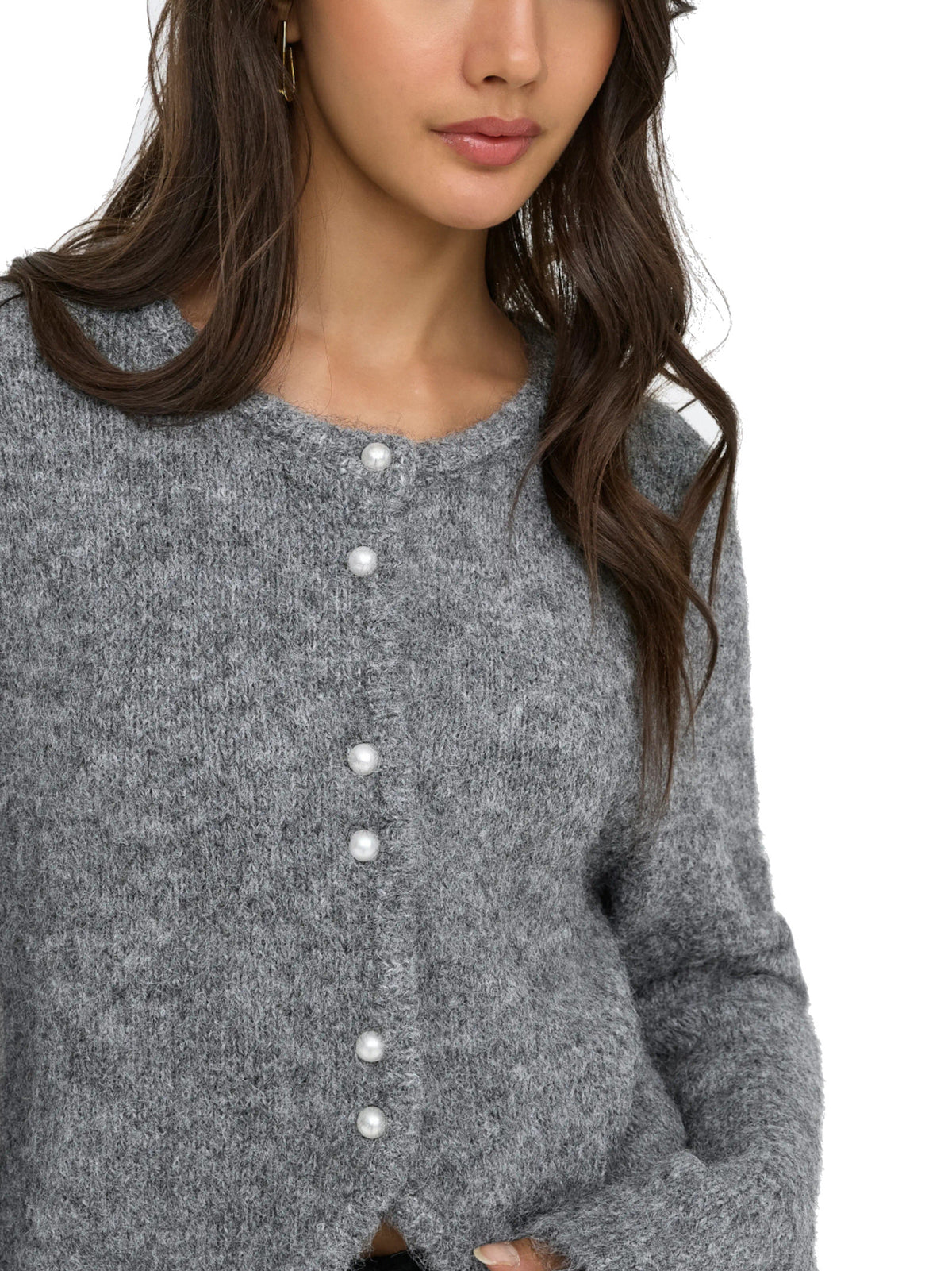 Cardigan Only Zaggie Grigio con scollo rotondo 15375135 /Dark Grey Melange ONLY 