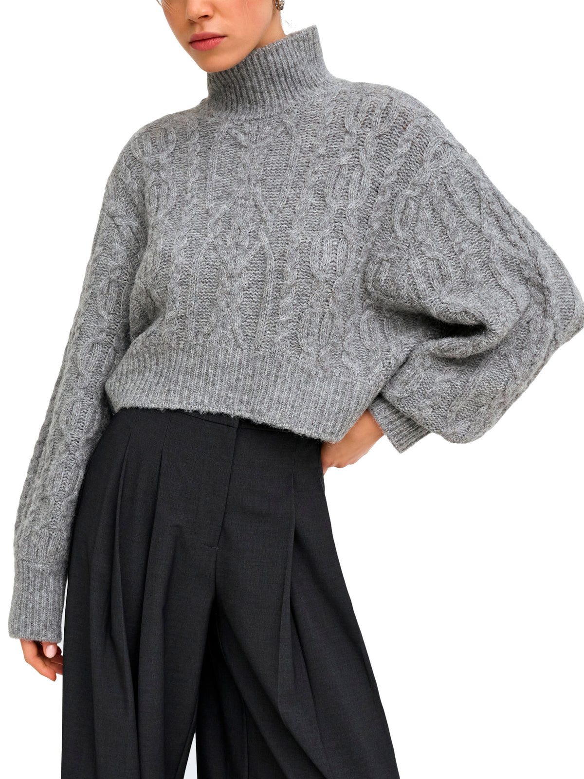 Maglia Only Hilde Grigio con lavorazione a trecce 15375336 /Medium Grey Melange ONLY 