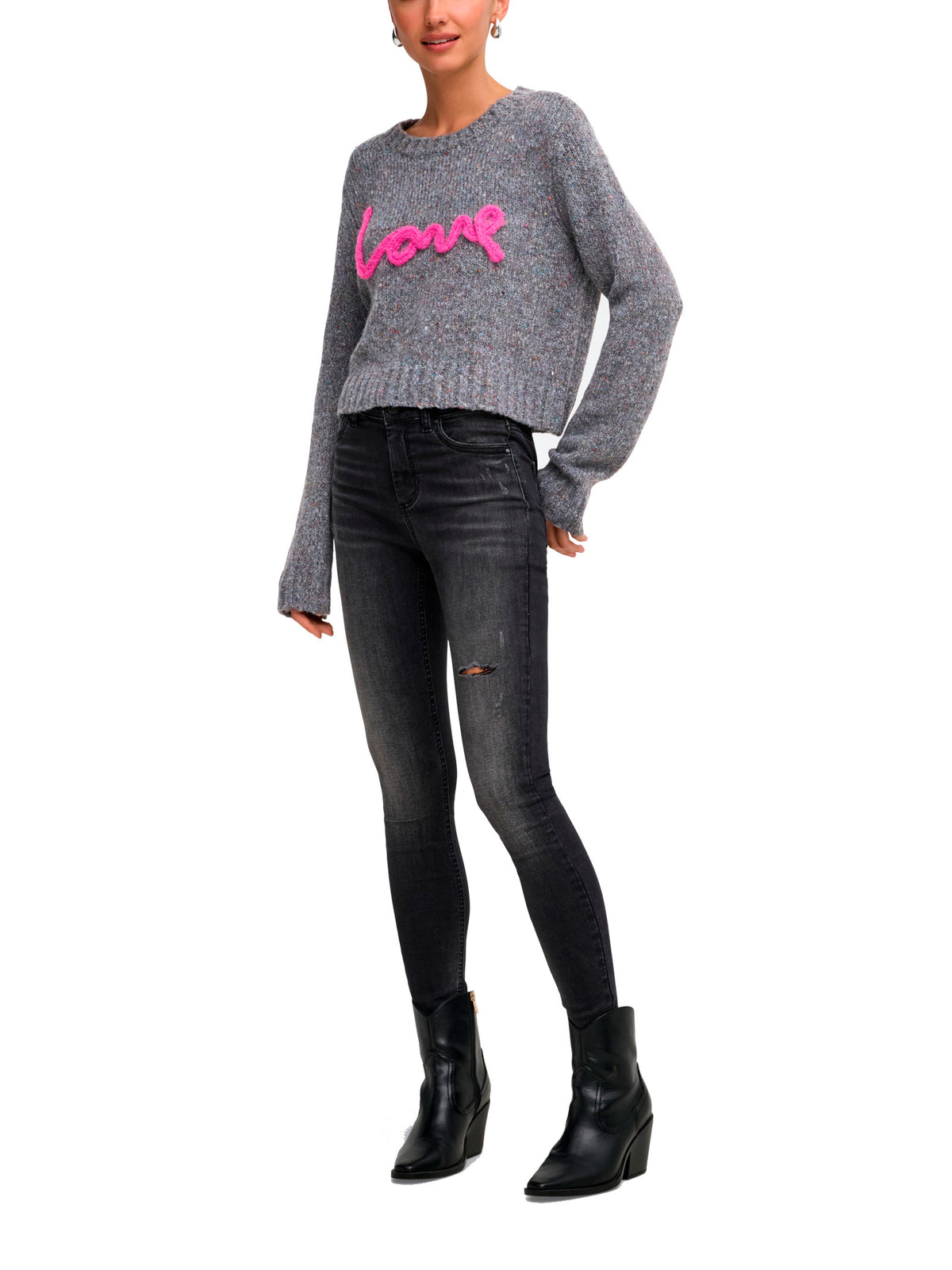 Maglia Only Smilla Grigia con scritta in rilievo 15375416 /Dark Grey Melange ONLY 