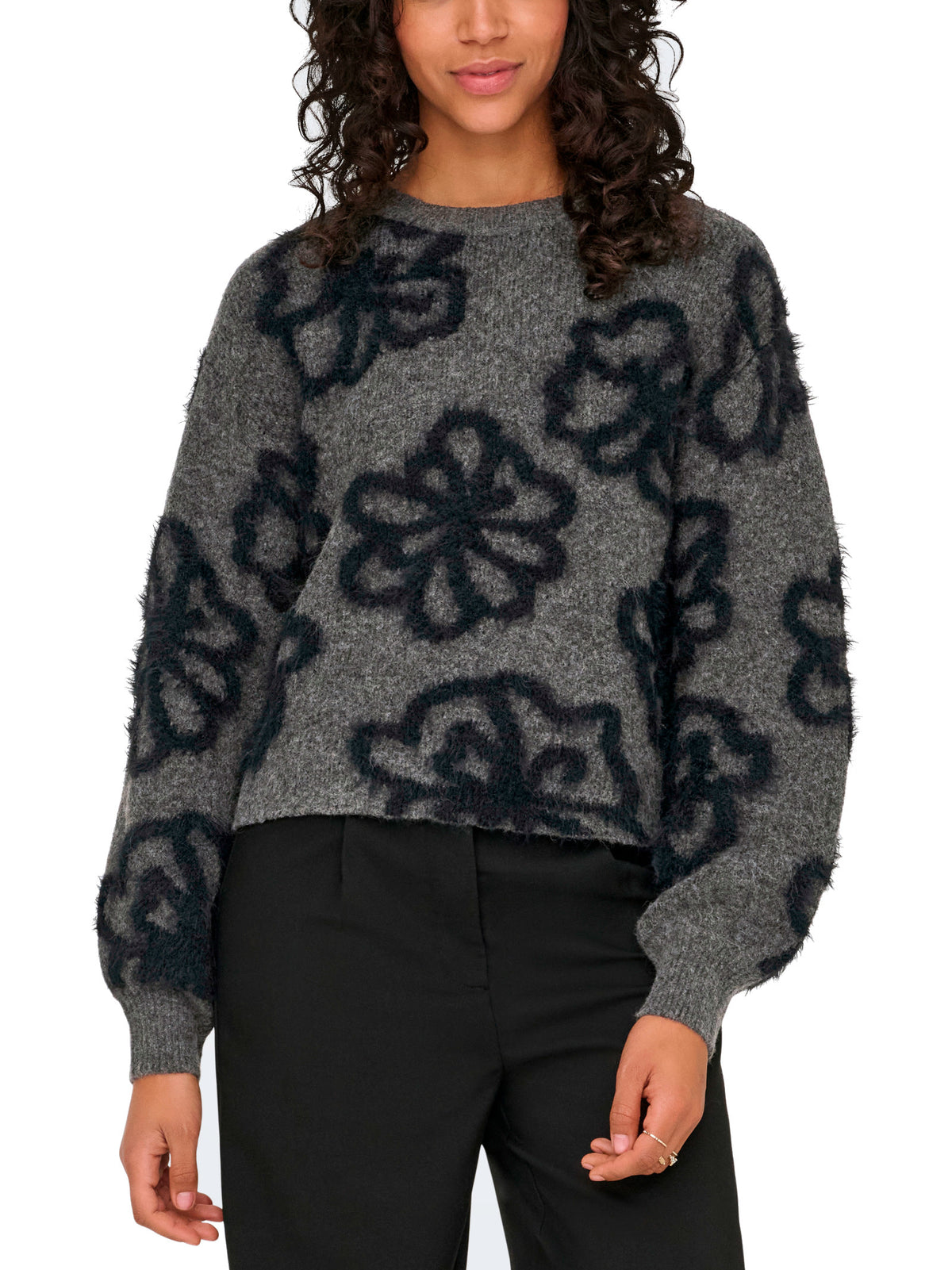 Maglia Felicia Antracite Only con grandi motivi floreali 15375497 /Dark Grey Melange ONLY 