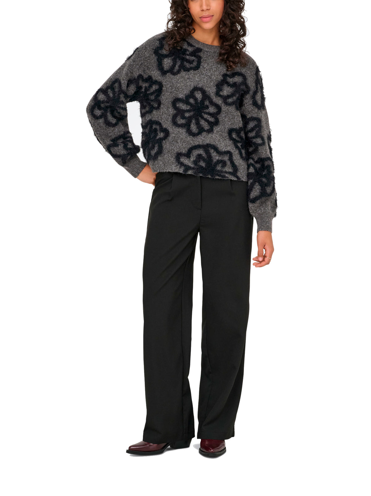 Maglia Felicia Antracite Only con grandi motivi floreali 15375497 /Dark Grey Melange ONLY 