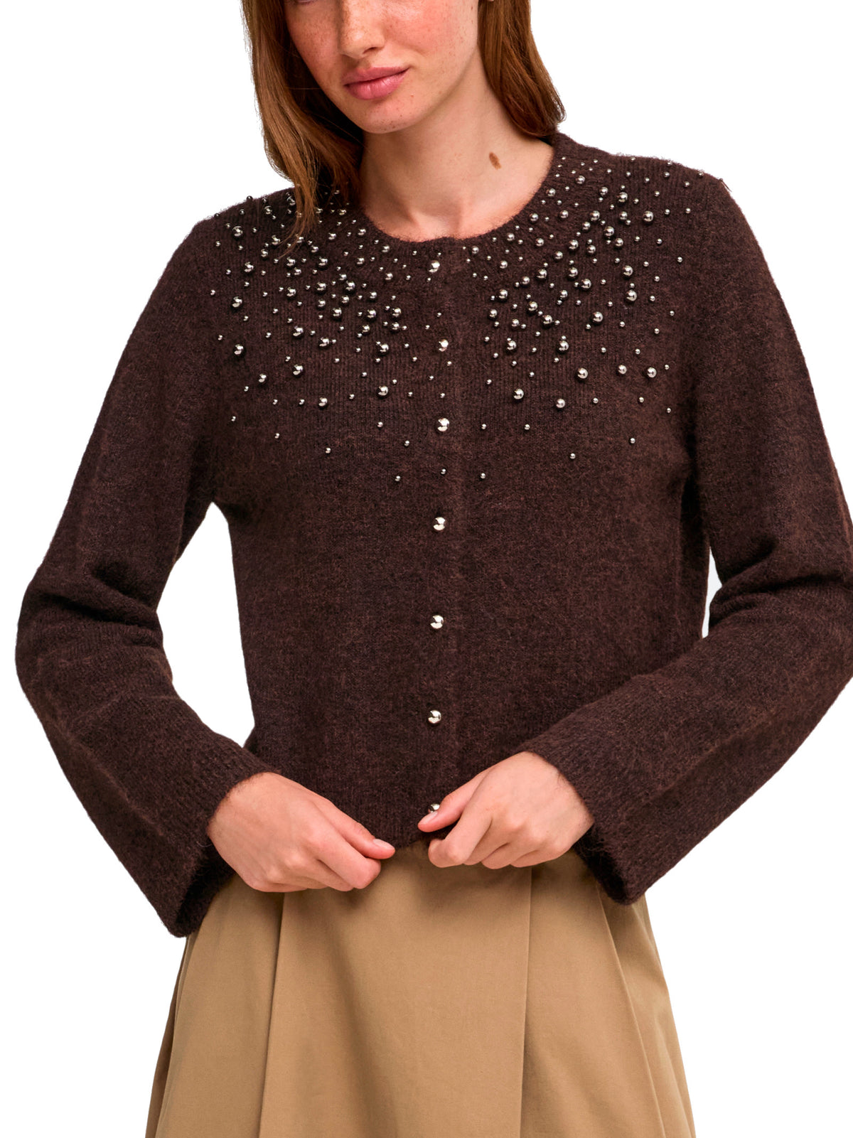 Cardigan Only Miggie Marrone con perline 15375519 /Coffee Bean ONLY 