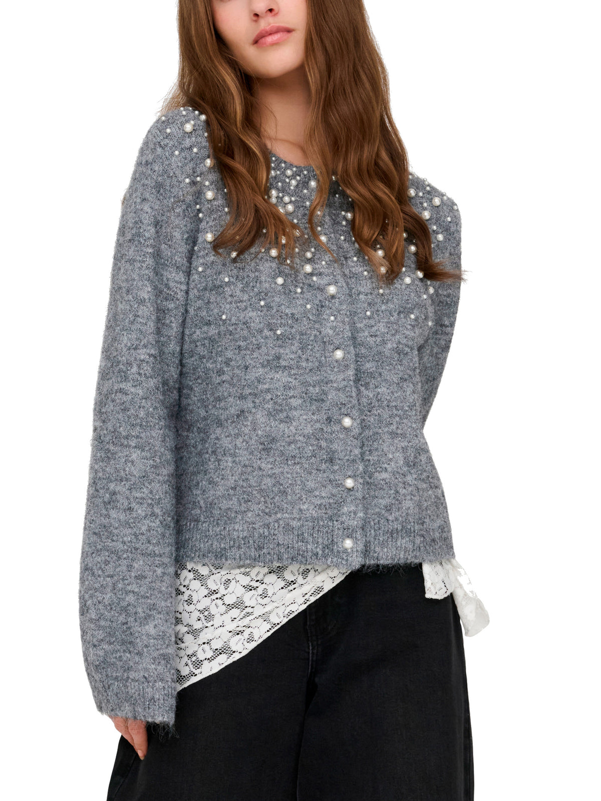 Cardigan Only Miggie Grigio con perline 15375519 /Medium Grey Melange ONLY 