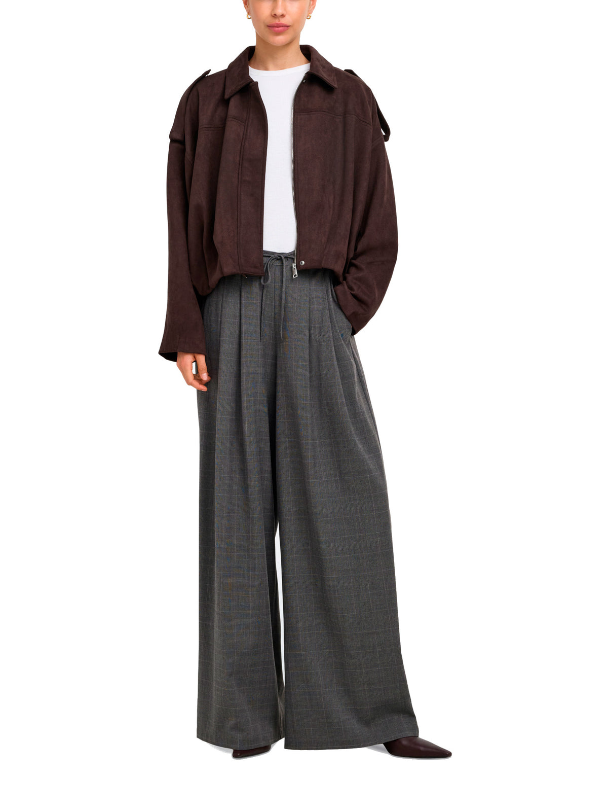 Pantalone Only Lenia Grigio melange wide check 15376501 /Dark Grey Melange ONLY 