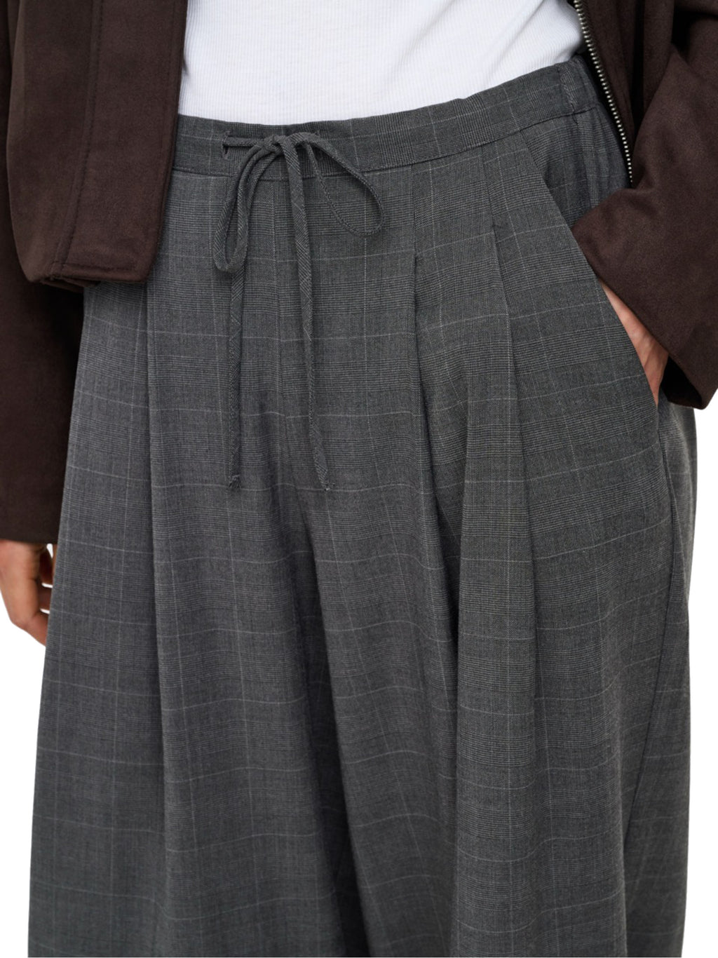 Pantalone Only Lenia Grigio melange wide check 15376501 /Dark Grey Melange ONLY 