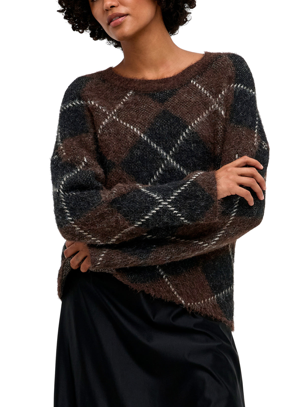 Maglione Only Noeme Marrone a rombi 15378140 /Coffee Bean ONLY 