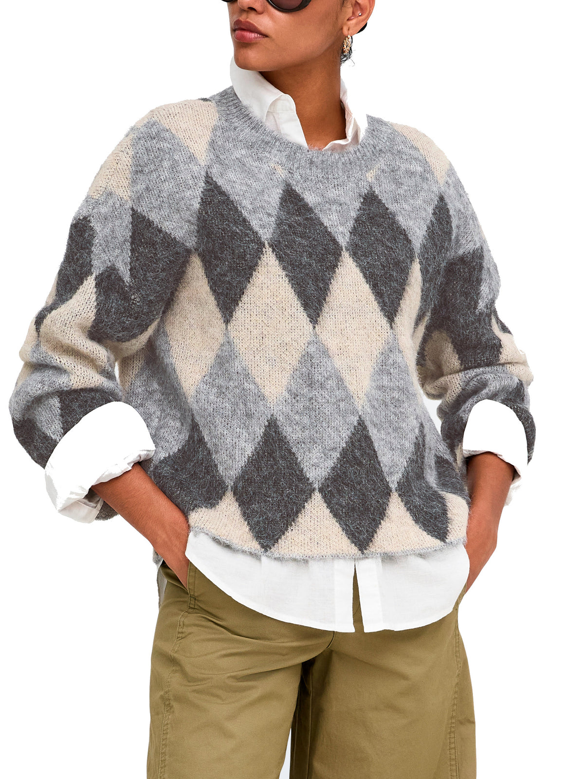 Maglione Only Noeme Grigio a rombi 15378140 /Light Grey Melange ONLY 