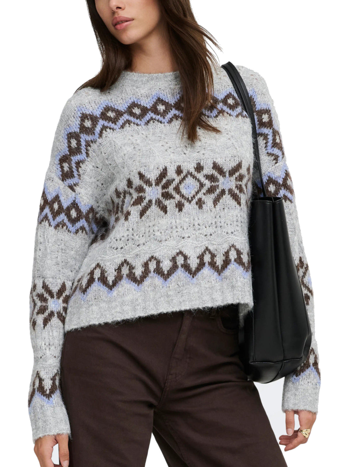 Maglia Only Stockolm Grigia con fantasia jacquard 15378501 /Light Grey Melange ONLY 