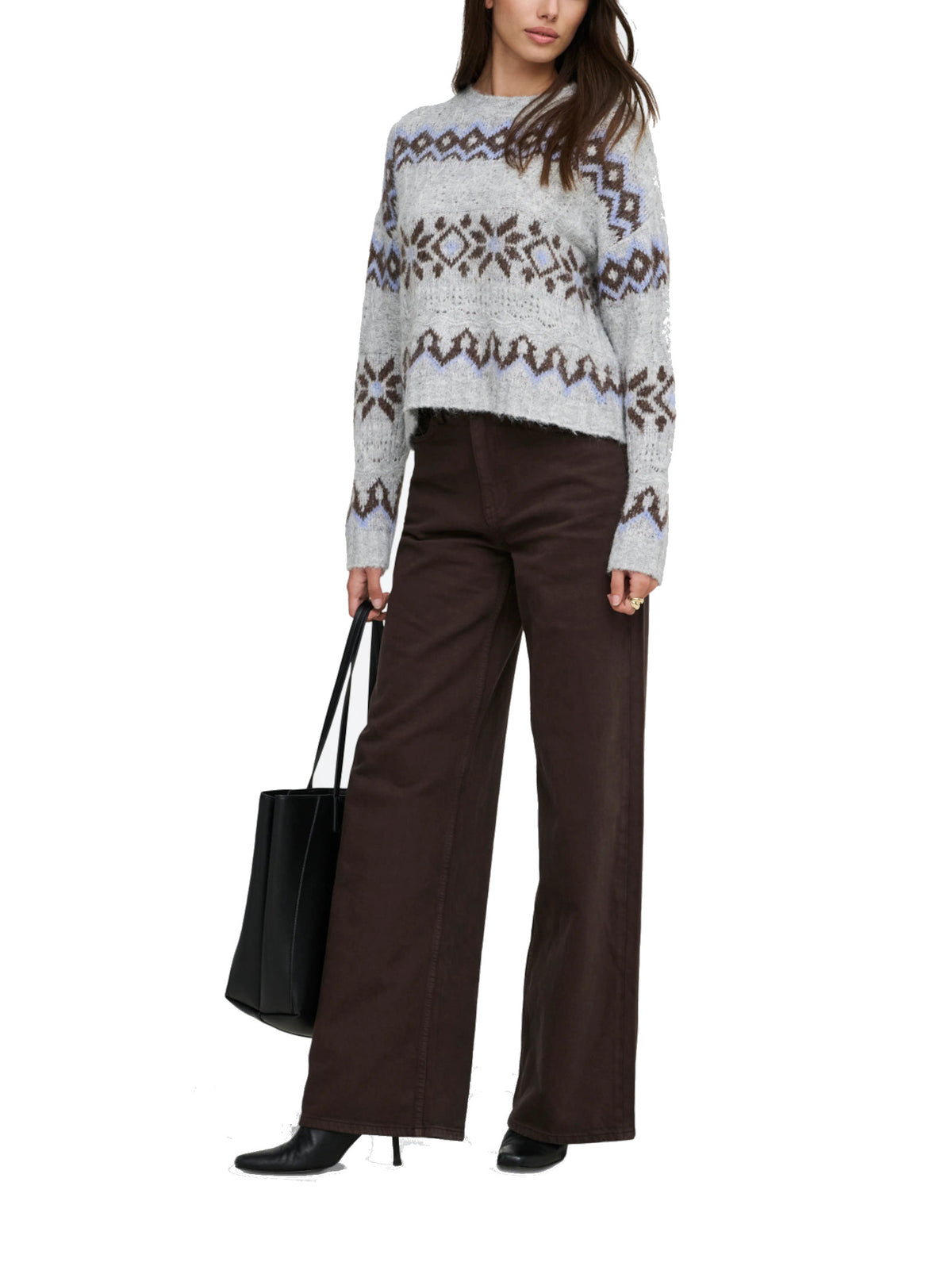 Maglia Only Stockolm Grigia con fantasia jacquard 15378501 /Light Grey Melange ONLY 