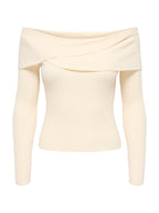 Maglia Only Meddi Panna a costine con scollo Bardot 15379209 /Birch ONLY 