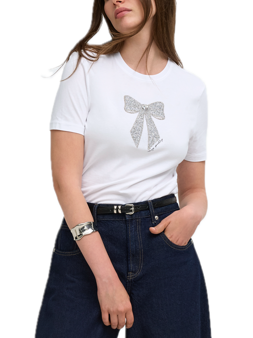 T-shirt Only Kita Bianca con fiocco 15379937 /SILVER BRIGHT WHITE ONLY 