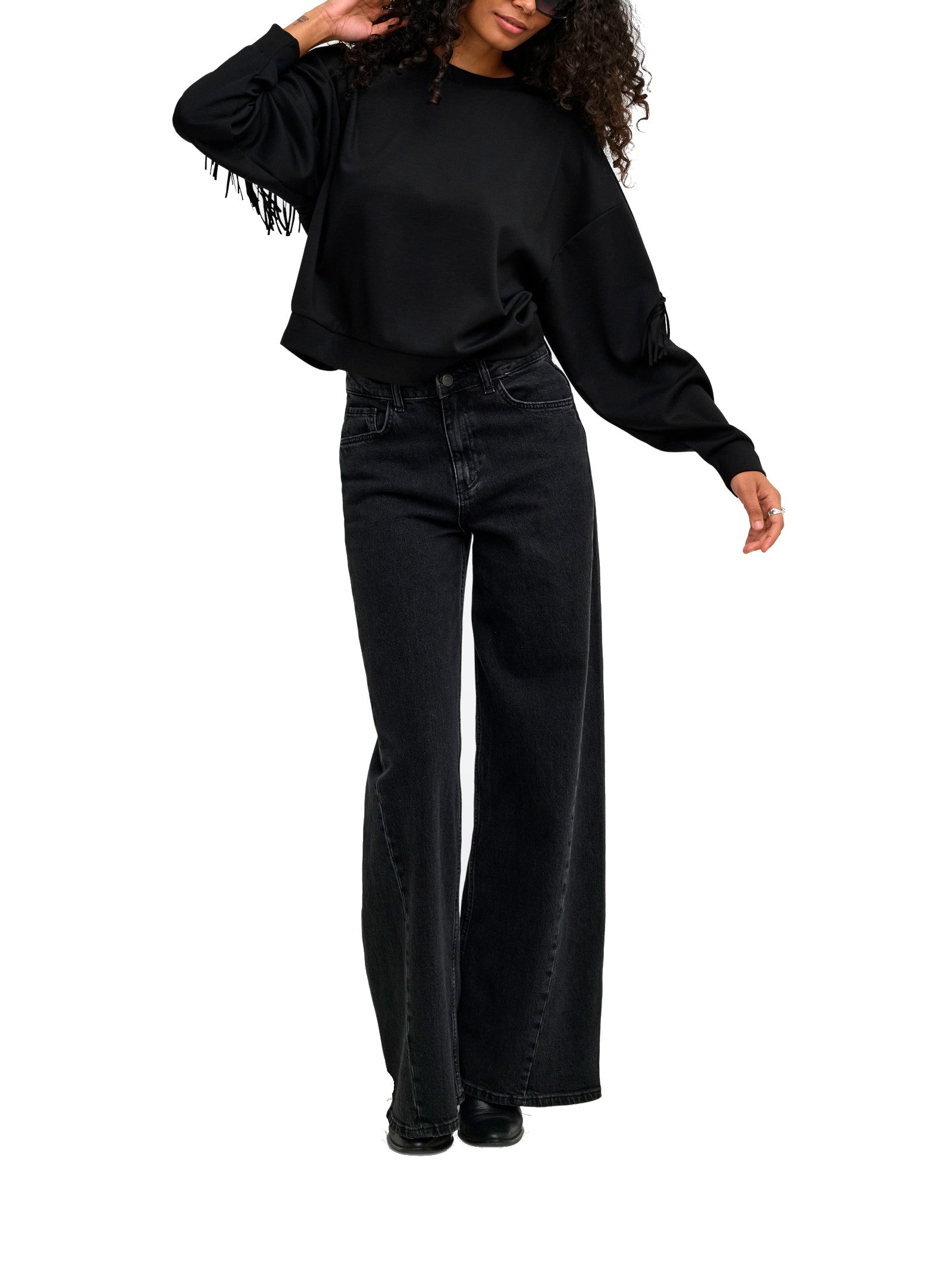 Felpa Only Alina Nero girocollo con frangie 15380310 /Black ONLY 