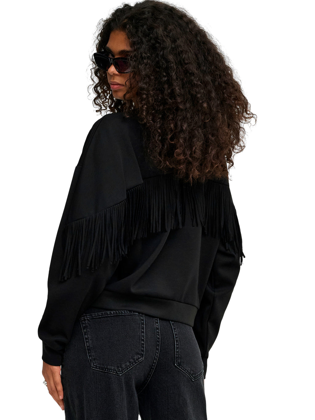 Felpa Only Alina Nero girocollo con frangie 15380310 /Black ONLY 