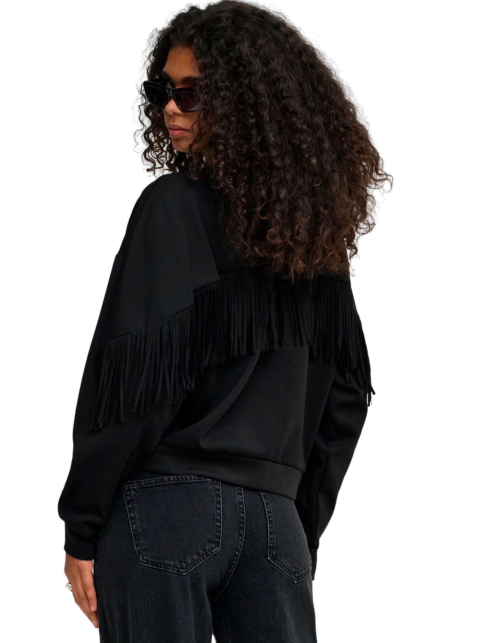 Felpa Only Alina Nero girocollo con frangie 15380310 /Black ONLY 