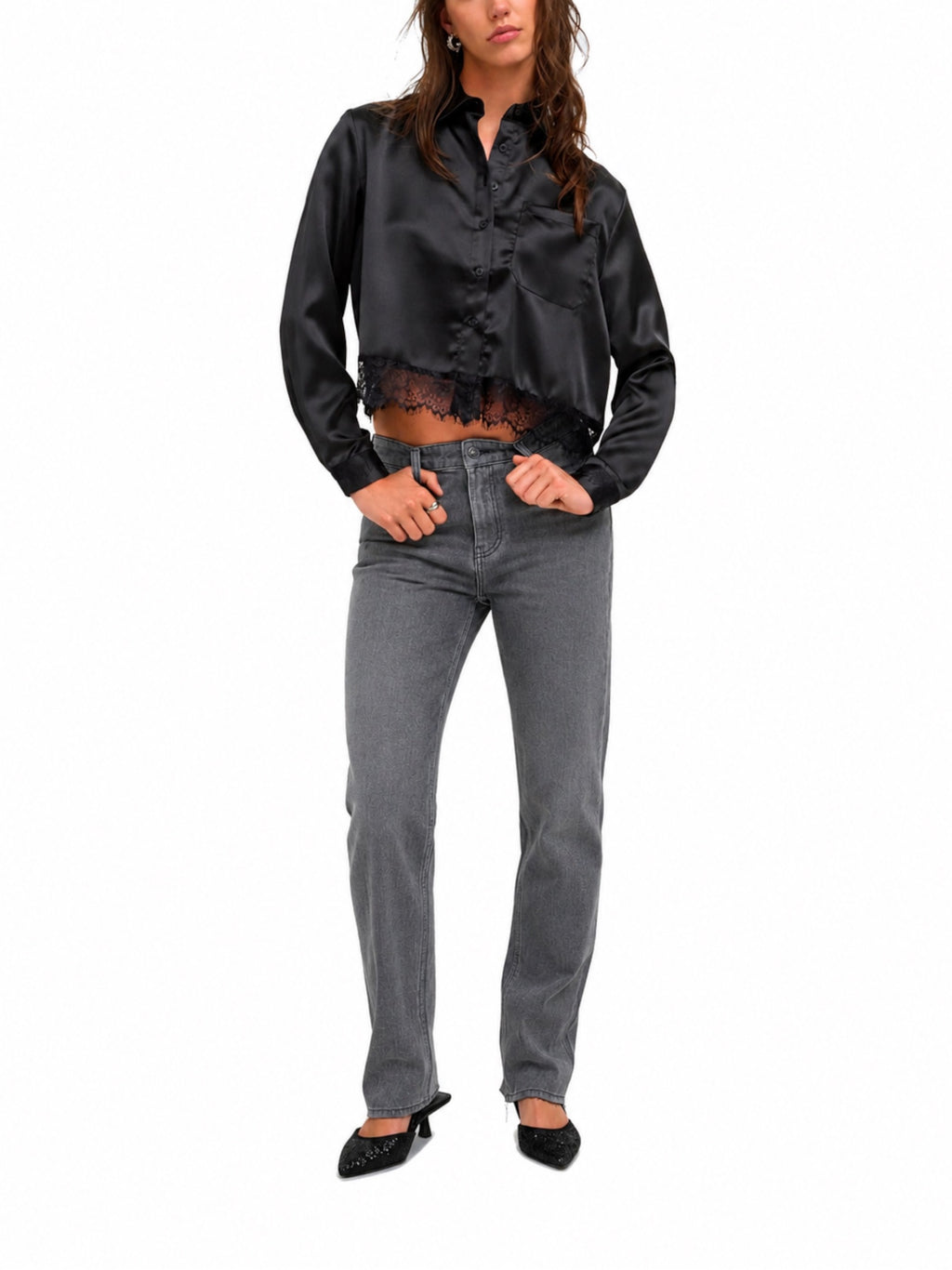 Camicia Only Indona Nera cropped in raso 15380413 /Black ONLY 