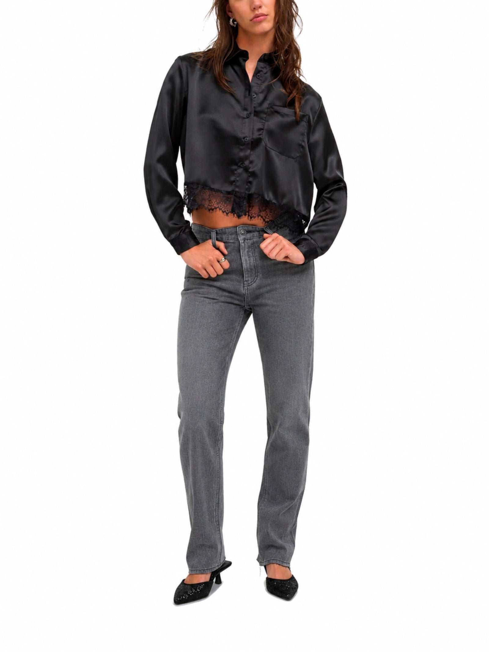 Camicia Only Indona Nera cropped in raso 15380413 /Black ONLY 