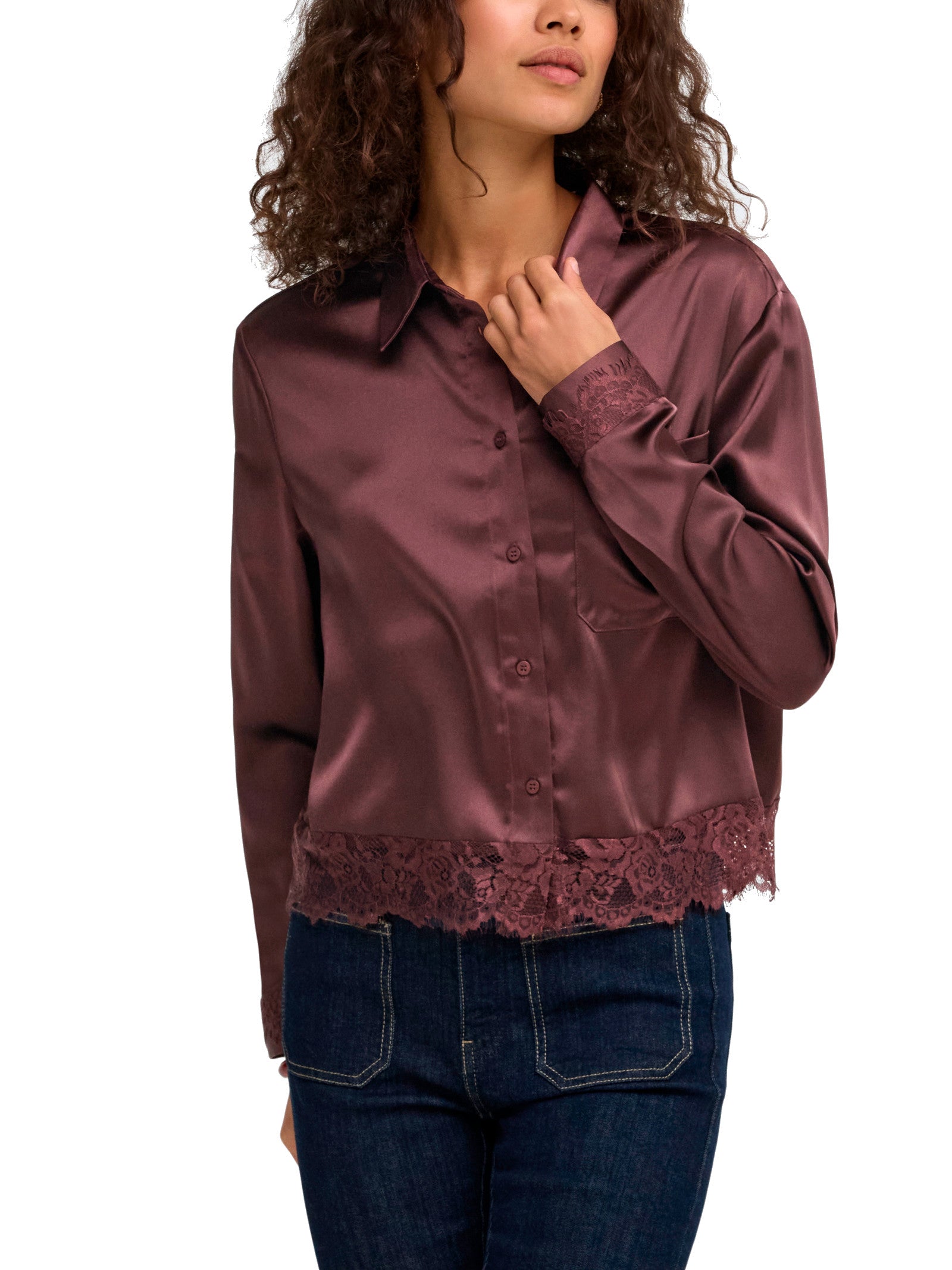 Camicia Only Indona Vinaccia cropped in raso 15380413 /Chocolate Torte ONLY 