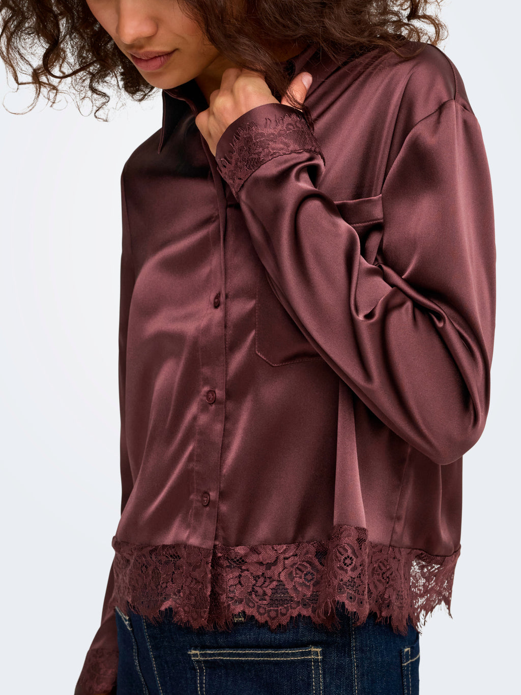 Camicia Only Indona Vinaccia cropped in raso 15380413 /Chocolate Torte ONLY 