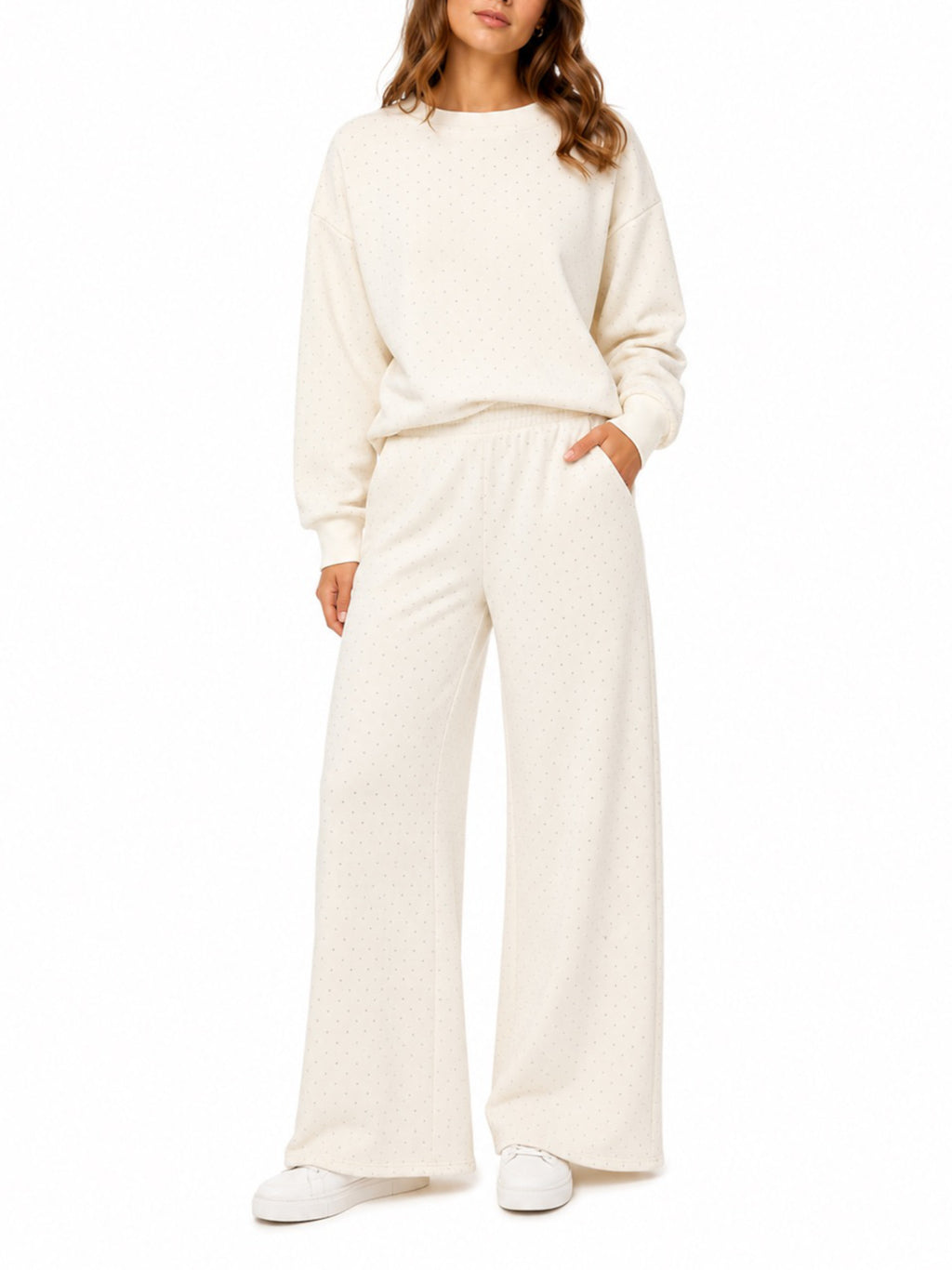 Pantalone Only Scarlet Bianco in felpa con strass<BR/> 15380681 /Cloud Dancer ONLY 