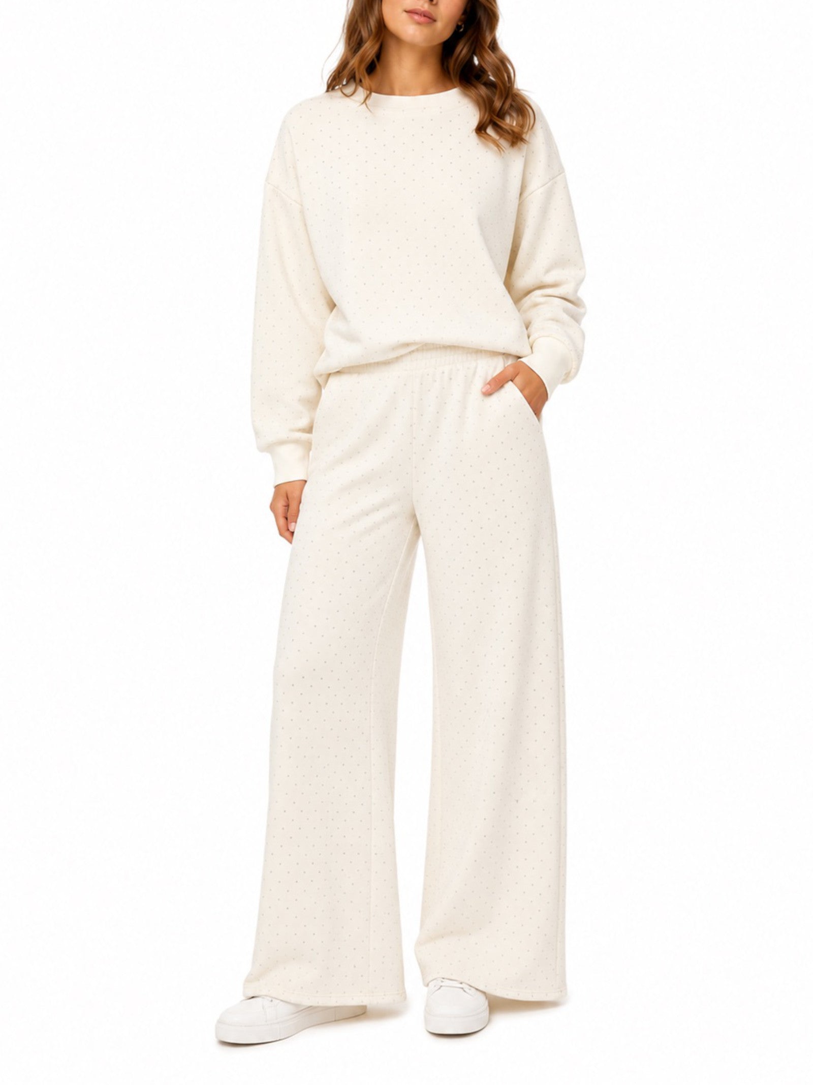 Pantalone Only Scarlet Bianco in felpa con strass<BR/> 15380681 /Cloud Dancer ONLY 
