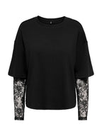 T-shirt Only Talia Nero maniche lunghe con pizzo 15381333 /Black ONLY 