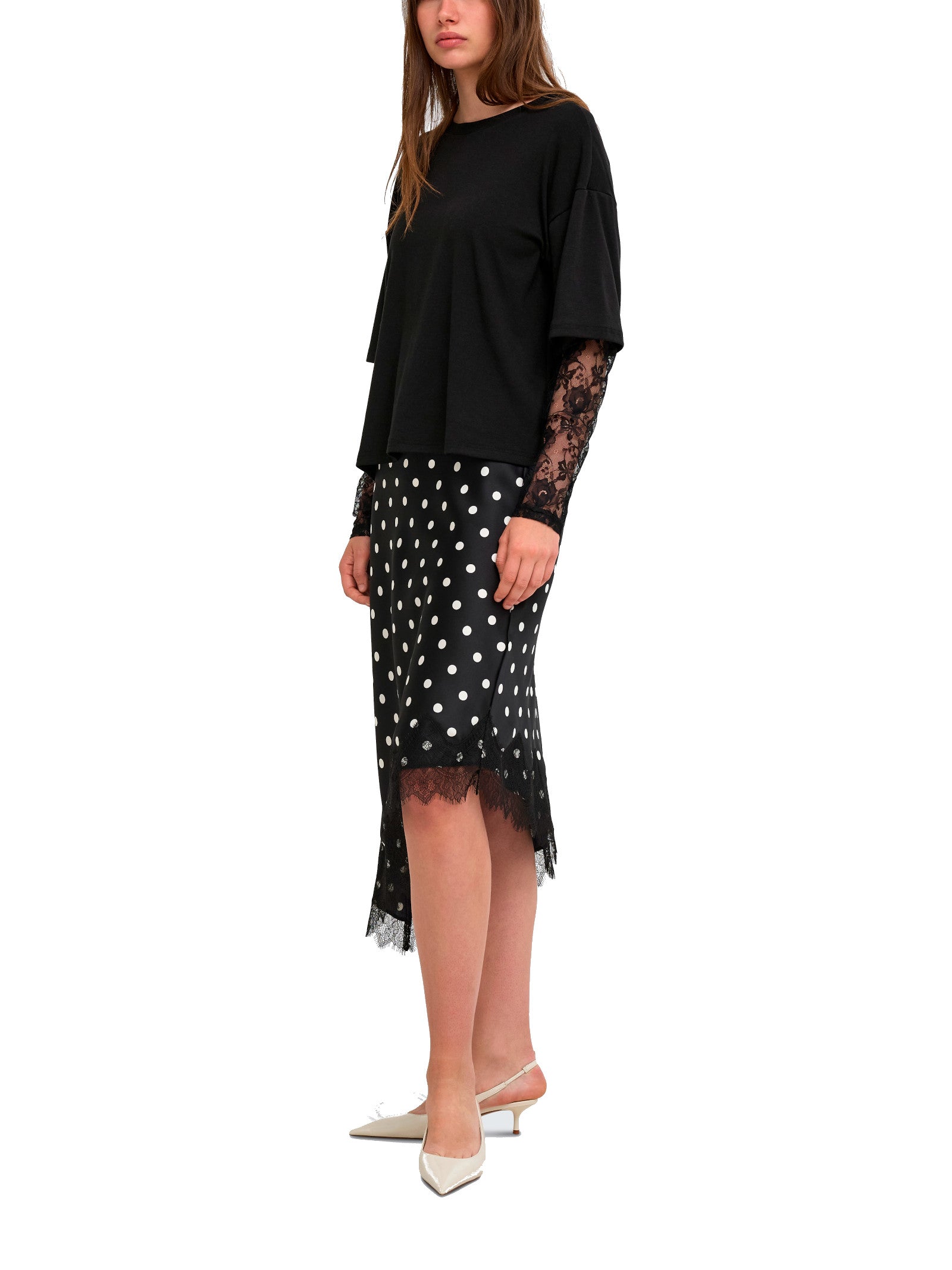 T-shirt Only Talia Nero maniche lunghe con pizzo 15381333 /Black ONLY 