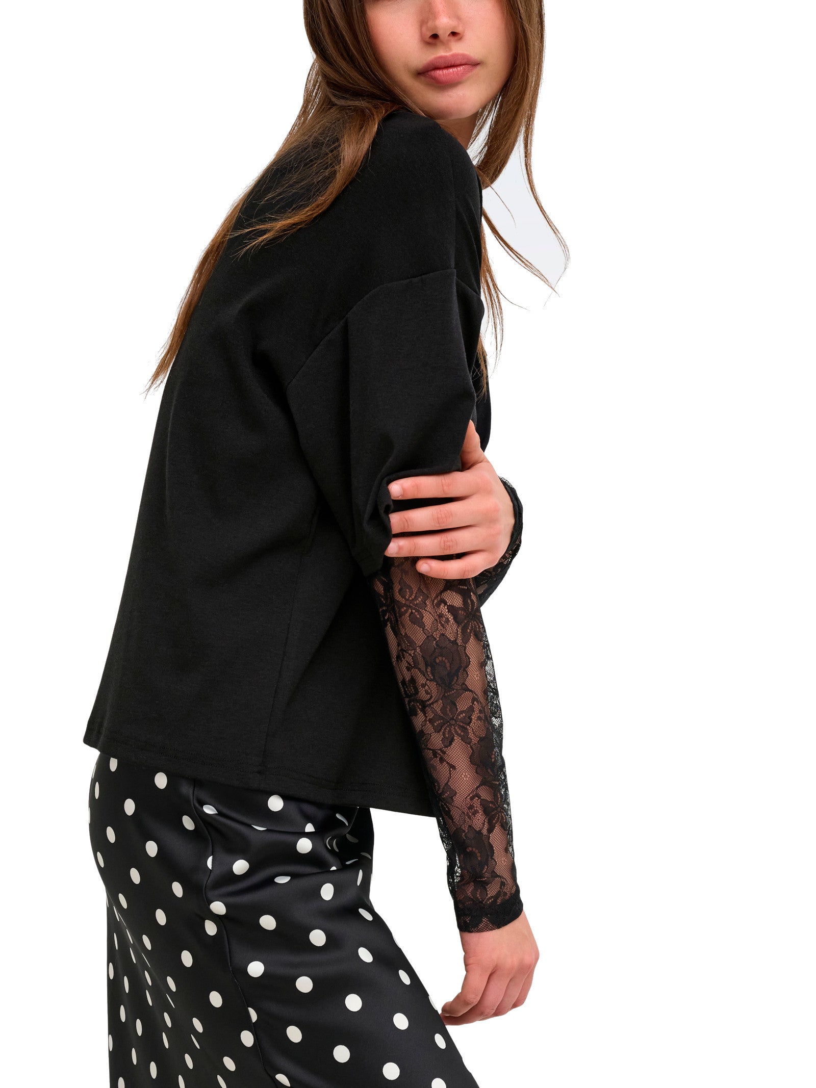 T-shirt Only Talia Nero maniche lunghe con pizzo 15381333 /Black ONLY 