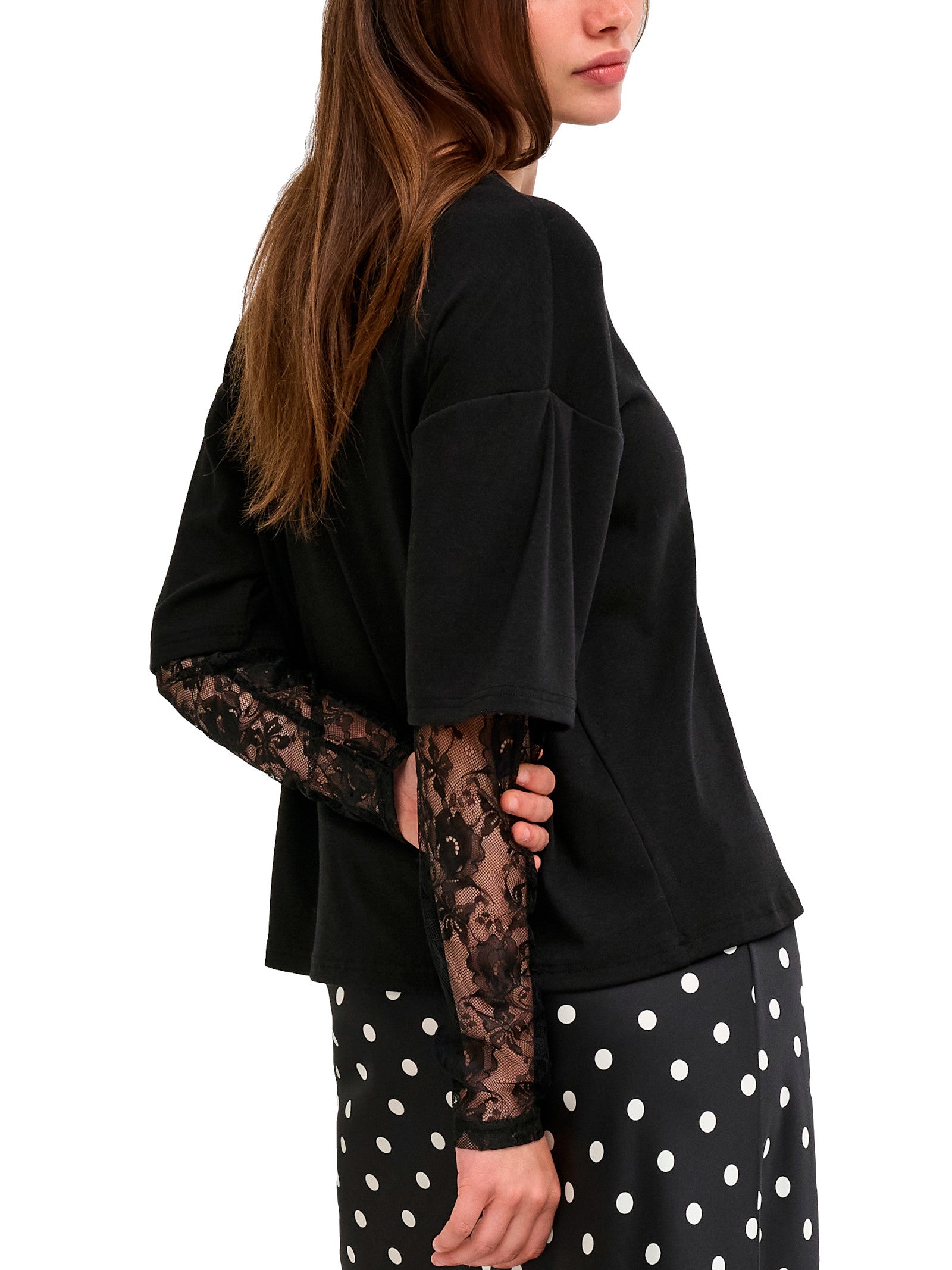 T-shirt Only Talia Nero maniche lunghe con pizzo 15381333 /Black ONLY 